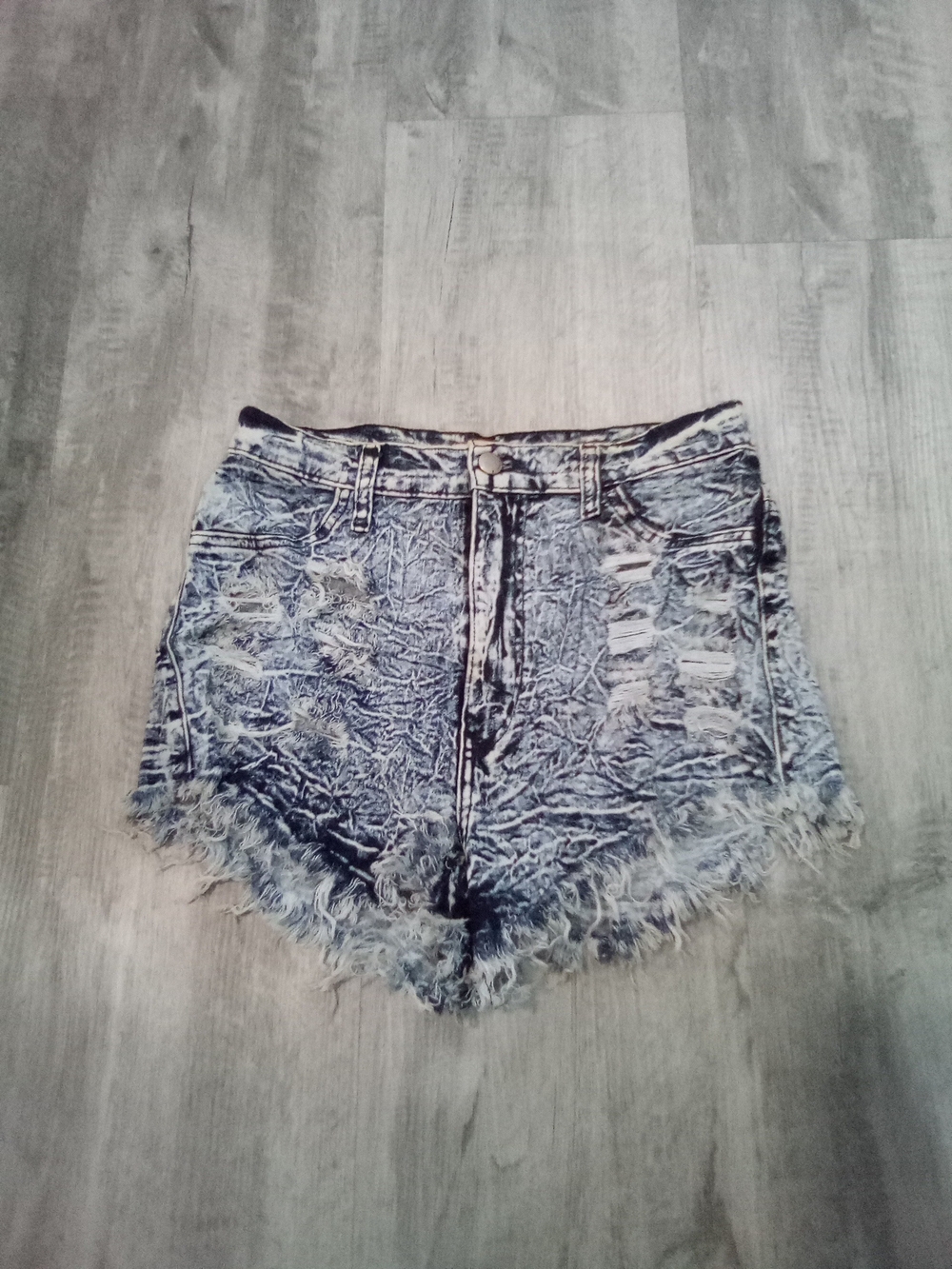 Aphrodite Light Blue Acid-Wash Distressed High-Waist Denim Shorts